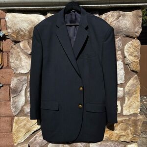 Brooks Brothers 1818 Blazer Black 2 Button Sz 48 R Gold Buttons Loro Piana Wool